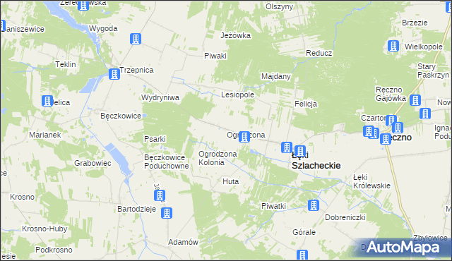 mapa Ogrodzona gmina Łęki Szlacheckie, Ogrodzona gmina Łęki Szlacheckie na mapie Targeo