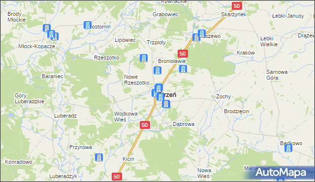 mapa Ojrzeń powiat ciechanowski, Ojrzeń powiat ciechanowski na mapie Targeo