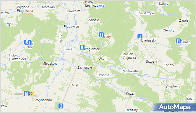 mapa Okoń, Okoń na mapie Targeo