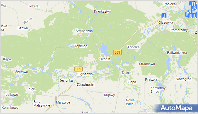 mapa Okonin gmina Ciechocin, Okonin gmina Ciechocin na mapie Targeo
