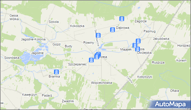 mapa Okrzeja, Okrzeja na mapie Targeo