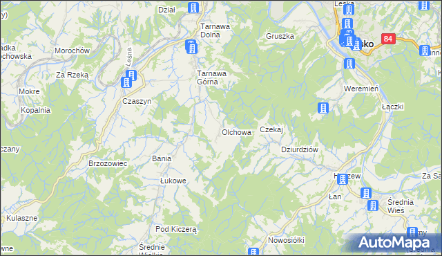 mapa Olchowa gmina Zagórz, Olchowa gmina Zagórz na mapie Targeo