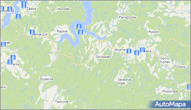 mapa Olchowiec gmina Czarna, Olchowiec gmina Czarna na mapie Targeo