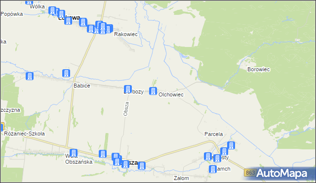 mapa Olchowiec gmina Obsza, Olchowiec gmina Obsza na mapie Targeo