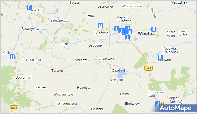 mapa Olchowiec gmina Wierzbica, Olchowiec gmina Wierzbica na mapie Targeo