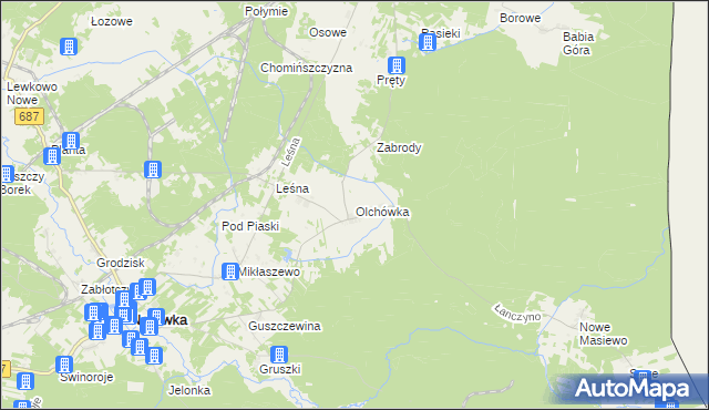 mapa Olchówka gmina Narewka, Olchówka gmina Narewka na mapie Targeo