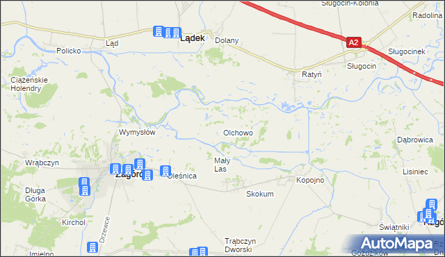 mapa Olchowo gmina Zagórów, Olchowo gmina Zagórów na mapie Targeo