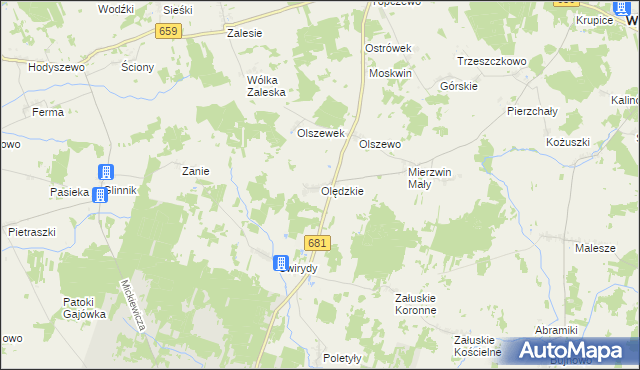 mapa Olędzkie, Olędzkie na mapie Targeo