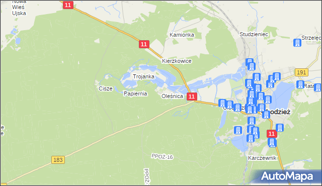mapa Oleśnica gmina Chodzież, Oleśnica gmina Chodzież na mapie Targeo