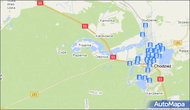 mapa Oleśnica gmina Chodzież, Oleśnica gmina Chodzież na mapie Targeo