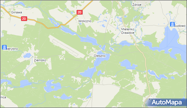 mapa Oleszno gmina Drawsko Pomorskie, Oleszno gmina Drawsko Pomorskie na mapie Targeo