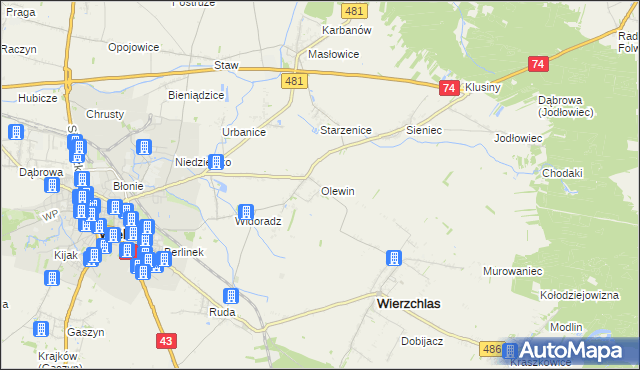 mapa Olewin gmina Wieluń, Olewin gmina Wieluń na mapie Targeo