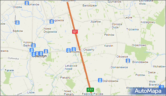 mapa Olszamy, Olszamy na mapie Targeo