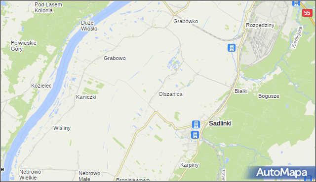 mapa Olszanica gmina Sadlinki, Olszanica gmina Sadlinki na mapie Targeo