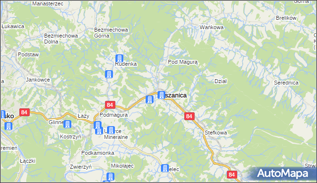 mapa Olszanica powiat leski, Olszanica powiat leski na mapie Targeo