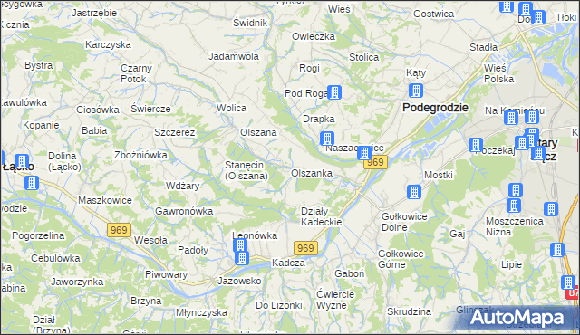 mapa Olszanka gmina Podegrodzie, Olszanka gmina Podegrodzie na mapie Targeo