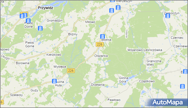 mapa Olszanka gmina Przywidz, Olszanka gmina Przywidz na mapie Targeo