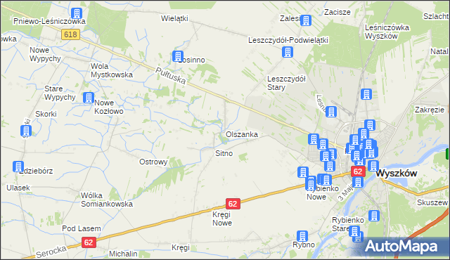 mapa Olszanka gmina Wyszków, Olszanka gmina Wyszków na mapie Targeo