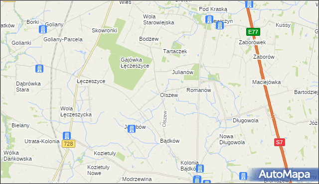 mapa Olszew gmina Goszczyn, Olszew gmina Goszczyn na mapie Targeo