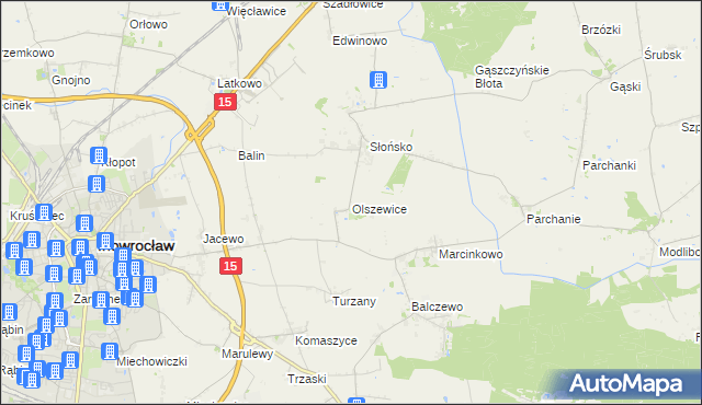 mapa Olszewice gmina Inowrocław, Olszewice gmina Inowrocław na mapie Targeo