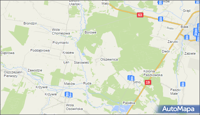 mapa Olszewnica gmina Borki, Olszewnica gmina Borki na mapie Targeo