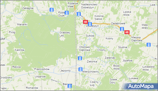 mapa Olszowa Dąbrowa, Olszowa Dąbrowa na mapie Targeo