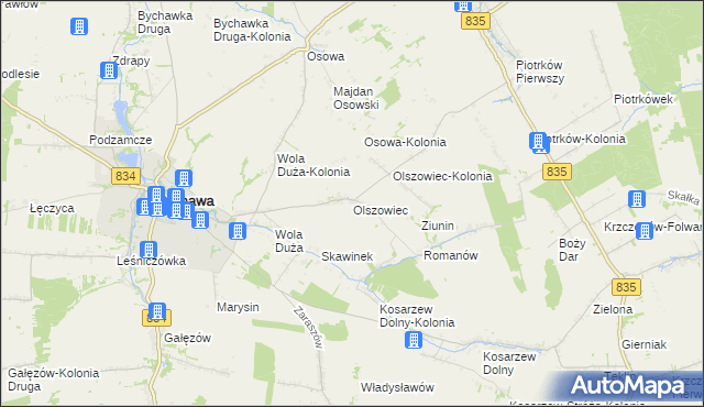 mapa Olszowiec gmina Bychawa, Olszowiec gmina Bychawa na mapie Targeo
