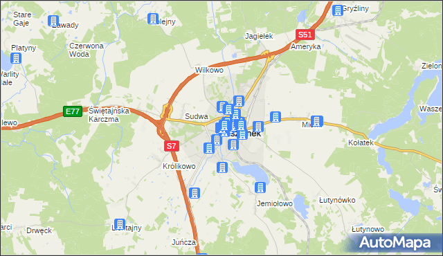 mapa Olsztynek, Olsztynek na mapie Targeo