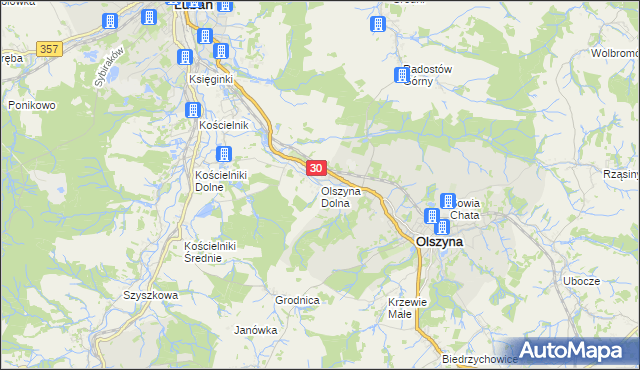 mapa Olszyna Dolna, Olszyna Dolna na mapie Targeo