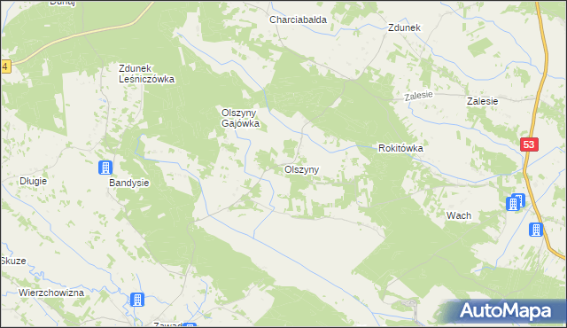 mapa Olszyny gmina Myszyniec, Olszyny gmina Myszyniec na mapie Targeo