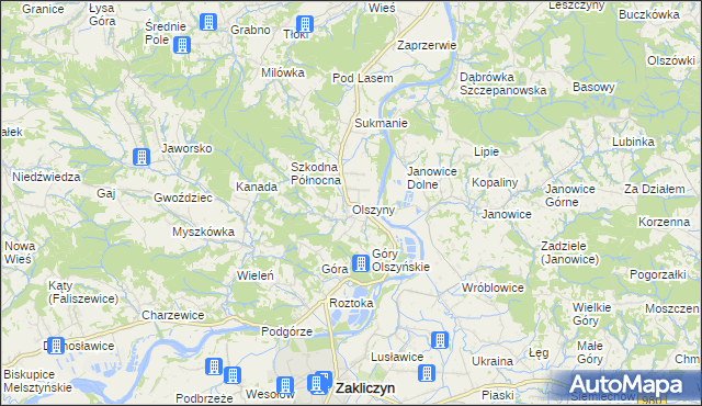 mapa Olszyny gmina Wojnicz, Olszyny gmina Wojnicz na mapie Targeo