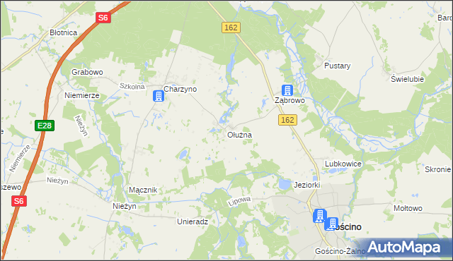 mapa Ołużna, Ołużna na mapie Targeo