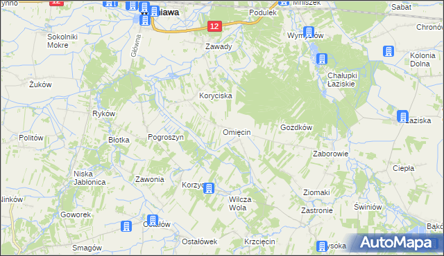 mapa Omięcin gmina Szydłowiec, Omięcin gmina Szydłowiec na mapie Targeo