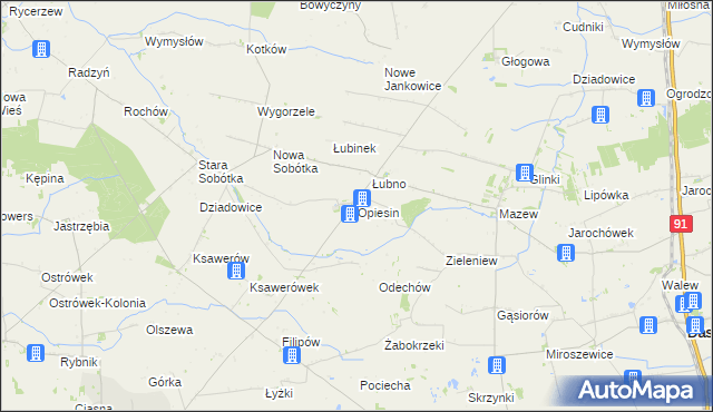 mapa Opiesin gmina Daszyna, Opiesin gmina Daszyna na mapie Targeo