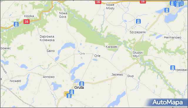 mapa Orle gmina Gruta, Orle gmina Gruta na mapie Targeo