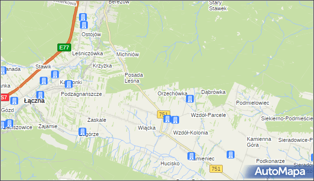 mapa Orzechówka gmina Bodzentyn, Orzechówka gmina Bodzentyn na mapie Targeo