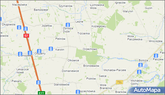 mapa Orzechowo gmina Jasieniec, Orzechowo gmina Jasieniec na mapie Targeo