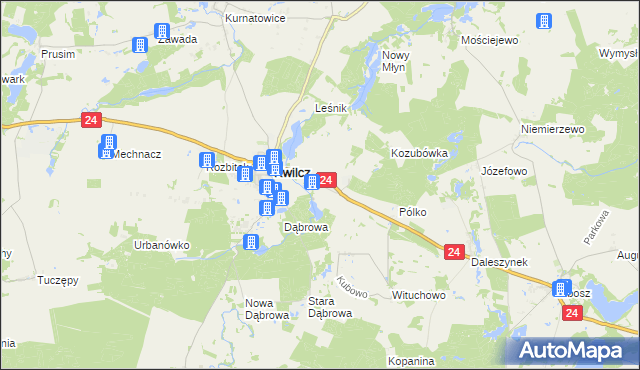 mapa Orzeszkowo gmina Kwilcz, Orzeszkowo gmina Kwilcz na mapie Targeo