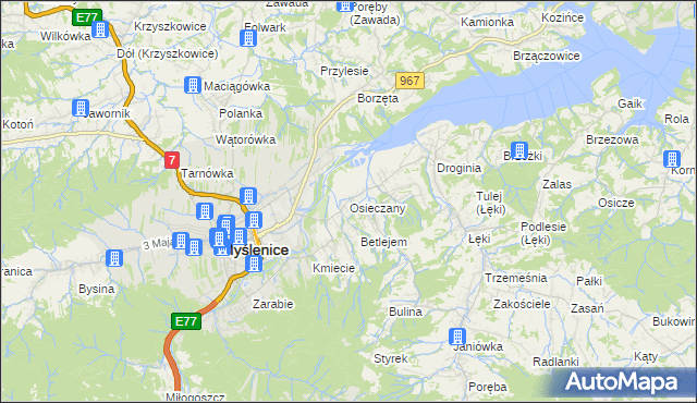 mapa Osieczany, Osieczany na mapie Targeo
