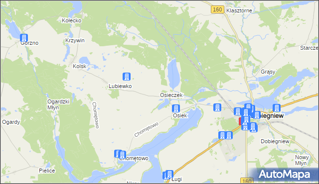 mapa Osieczek gmina Dobiegniew, Osieczek gmina Dobiegniew na mapie Targeo