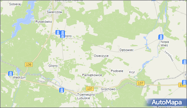 mapa Osieczyce, Osieczyce na mapie Targeo