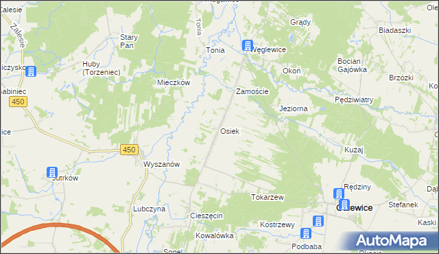 mapa Osiek gmina Galewice, Osiek gmina Galewice na mapie Targeo