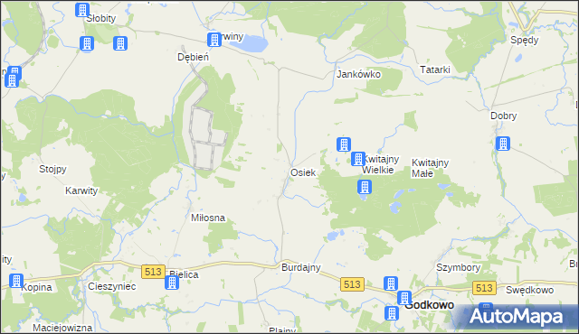 mapa Osiek gmina Godkowo, Osiek gmina Godkowo na mapie Targeo