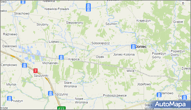 mapa Osiek gmina Joniec, Osiek gmina Joniec na mapie Targeo