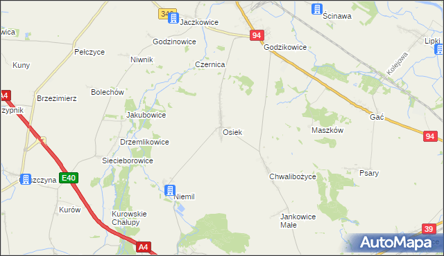 mapa Osiek gmina Oława, Osiek gmina Oława na mapie Targeo