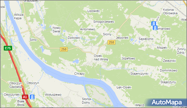 mapa Osiek nad Wisłą, Osiek nad Wisłą na mapie Targeo