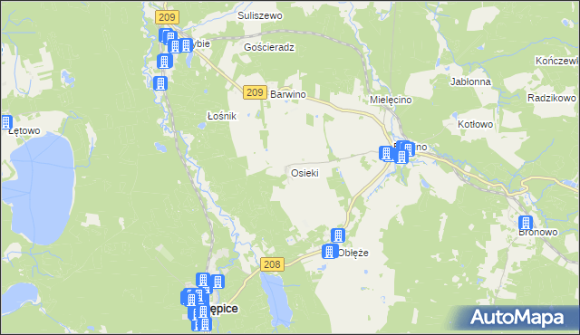 mapa Osieki gmina Kępice, Osieki gmina Kępice na mapie Targeo