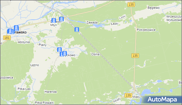 mapa Osina gmina Wieleń, Osina gmina Wieleń na mapie Targeo