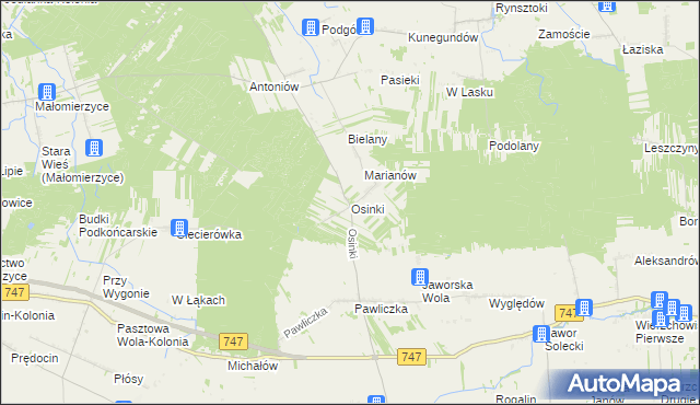 mapa Osinki gmina Rzeczniów, Osinki gmina Rzeczniów na mapie Targeo