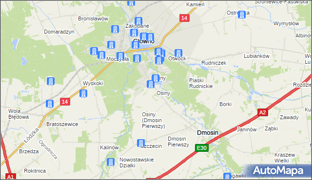 mapa Osiny gmina Dmosin, Osiny gmina Dmosin na mapie Targeo